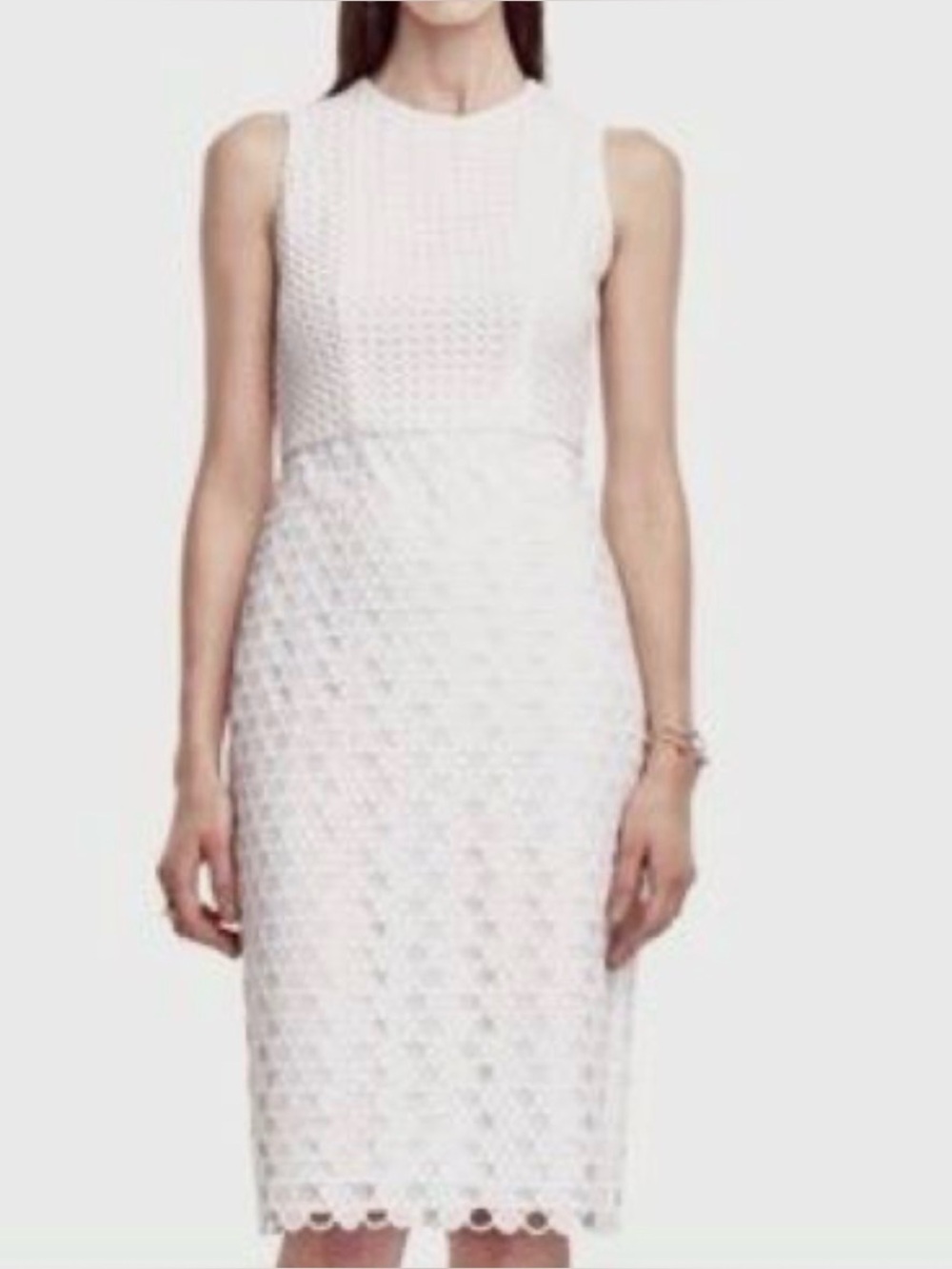 Ann Taylor Sheath Dress. White Eyelet, Sleeveless. Size 16P